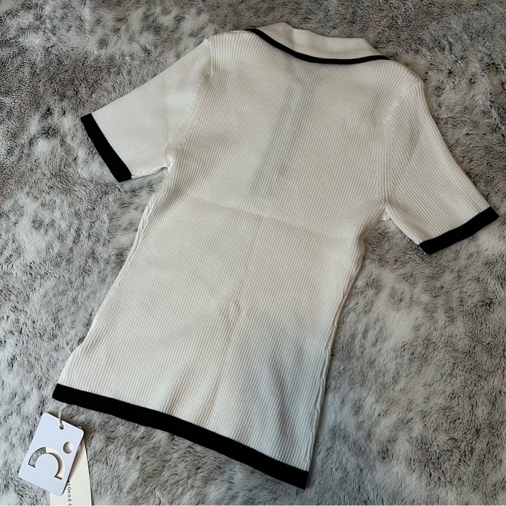 Commense Contrast Trim Metal Button Knit Top - White/Black - Size XS - NWT - Picture 8 of 8